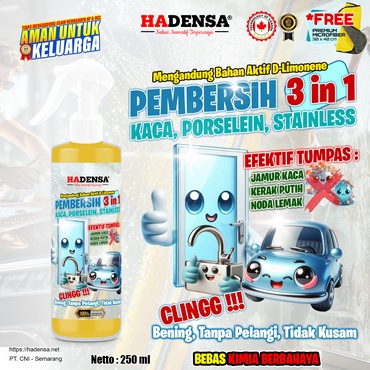 Pembersih 3 in 1 Kaca, Porselein & Stainless – Bening Tanpa Pelangi, Anti Kusam